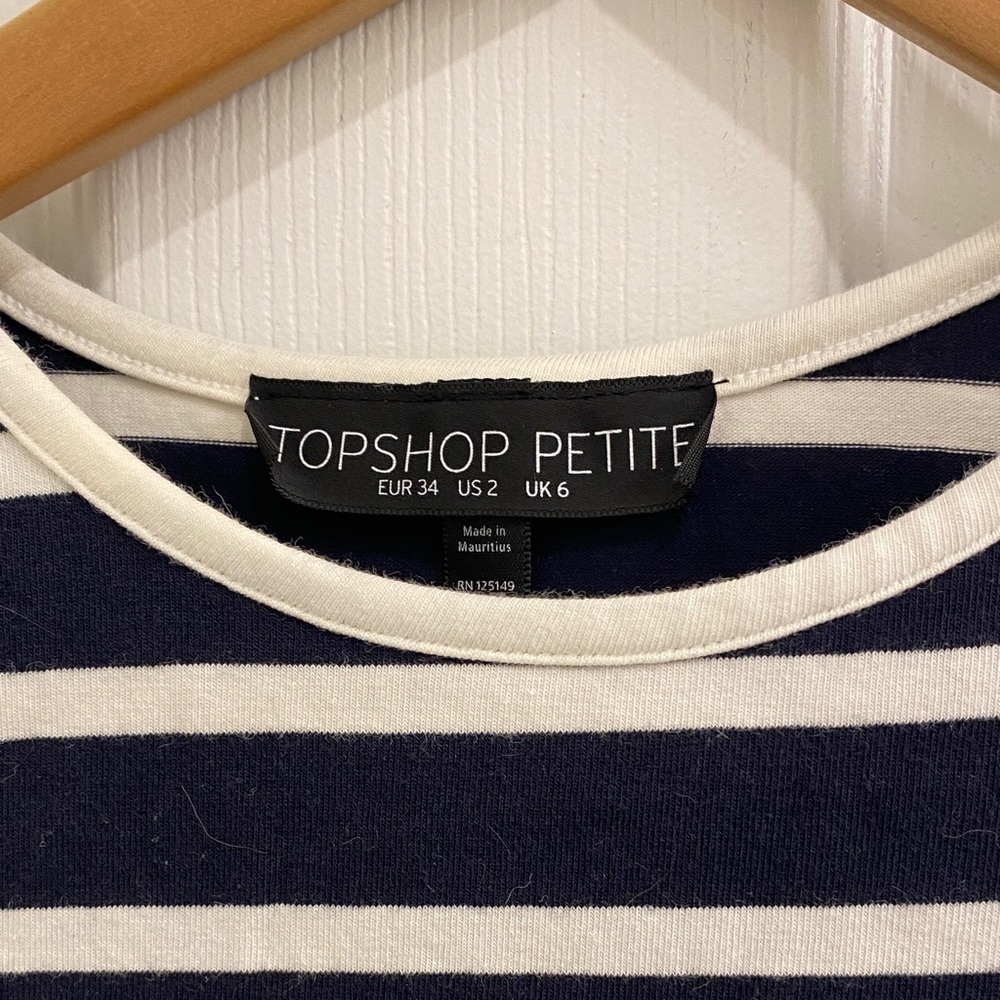 Topshop Petite Navy and White Striped Long Sleeve Dress With Side Cutouts - Picture 2 of 9